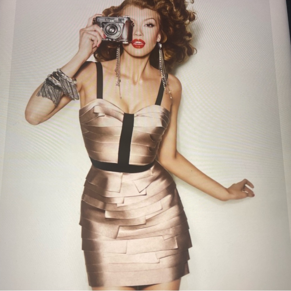 bebe, strapless mini dress, size small, Bronze color